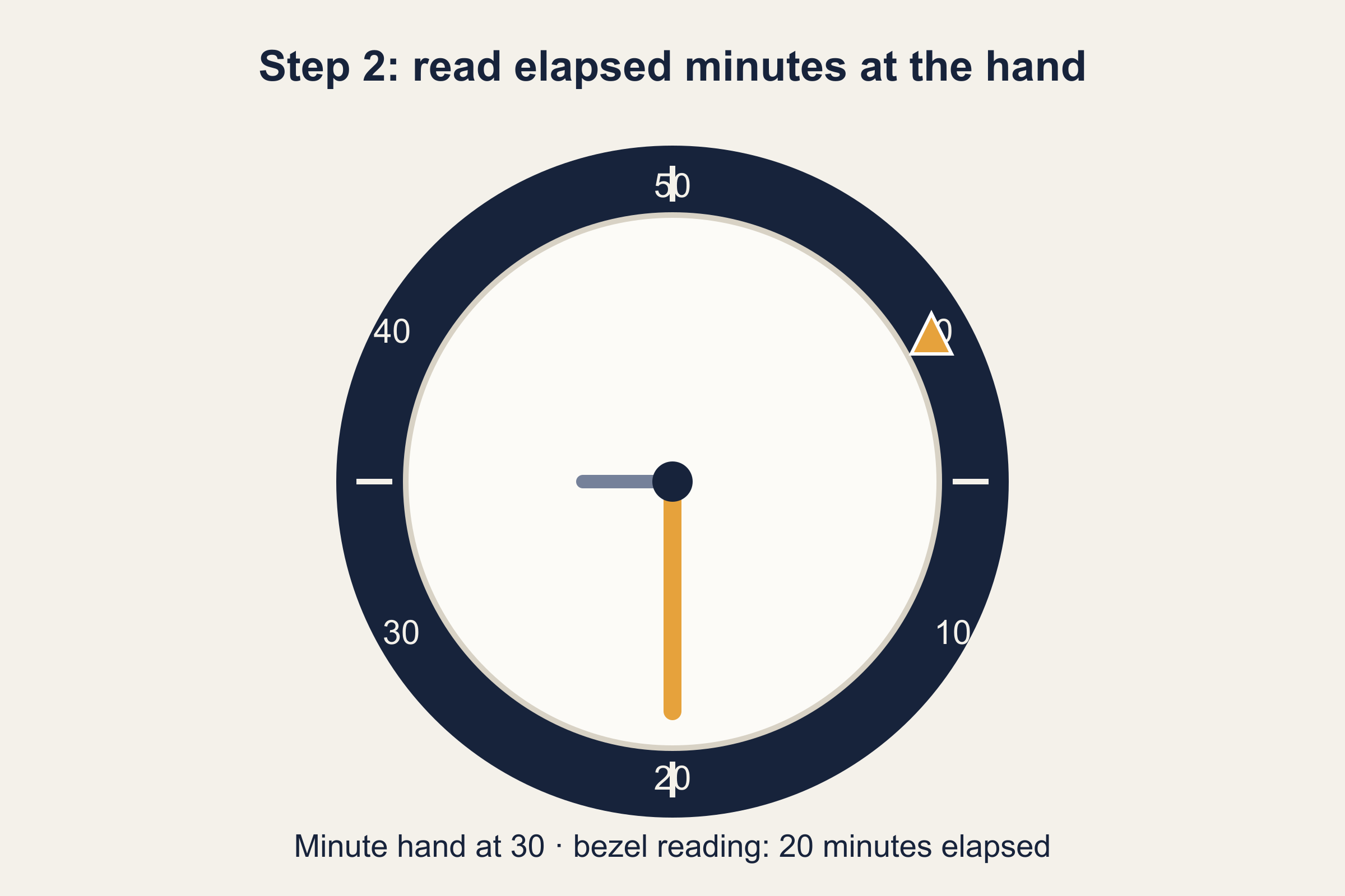 Dive-watch bezel showing 20 minutes of elapsed time.